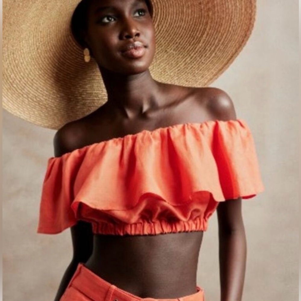 Banana Republic Coral Linen Crop Top